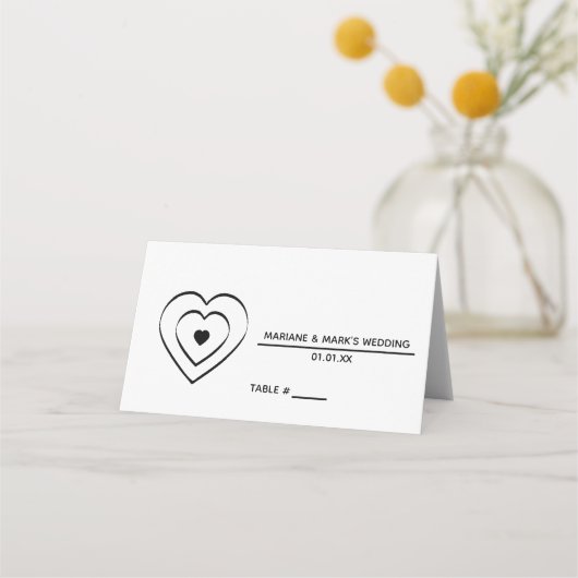 Carte De Placement Numéro de table de mariage noir et blanc à triple  (Devant)