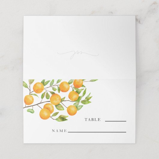 Carte De Placement Numéro de table de Mariage orange Citrus (Extérieur déplié)