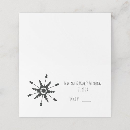 Carte De Placement Numéro de table de mariage simple flocon de neige  (Extérieur déplié)