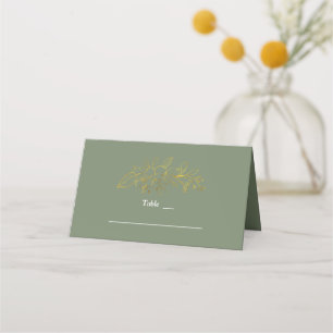Carte De Placement Numéro de table de mariage vert sauge floral or