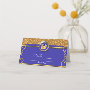 Carte De Placement Numéro de table Gold et Royal Blue Crown Party