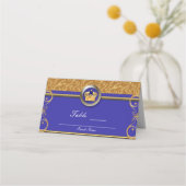 Carte De Placement Numéro de table Gold & Royal Blue Crown Party (Dos)