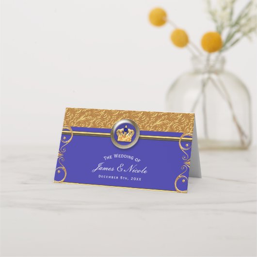 Carte De Placement Numéro de table Gold & Royal Blue Crown Party (Devant)