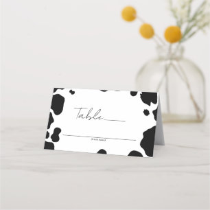 Carte De Placement Numéro de table imprimé taches de vache noire et b