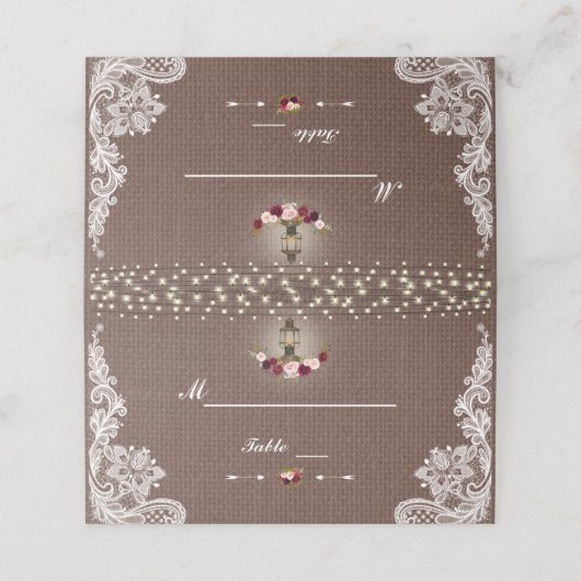 Carte De Placement Numéro de table Russe String Lights Lace Burlap (Extérieur déplié)