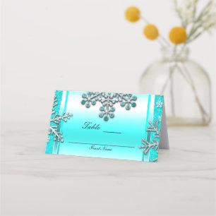 Carte De Placement Numéro de table Teal Glitter Glam Winter Wonderlan