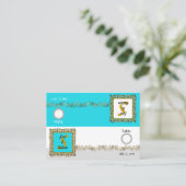 Carte De Placement Numéro de tableau Feuille d'or bleu Mariage (Debout devant)