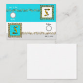 Carte De Placement Numéro de tableau Feuille d'or bleu Mariage (Devant / Derrière)