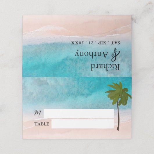Carte De Placement Ocean Beach Palm Tree Mariage (Extérieur déplié)
