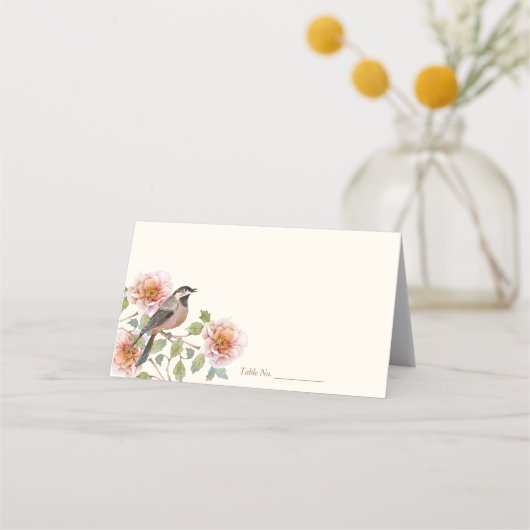 Carte De Placement Oiseau dans des fleurs de mariage (Devant)