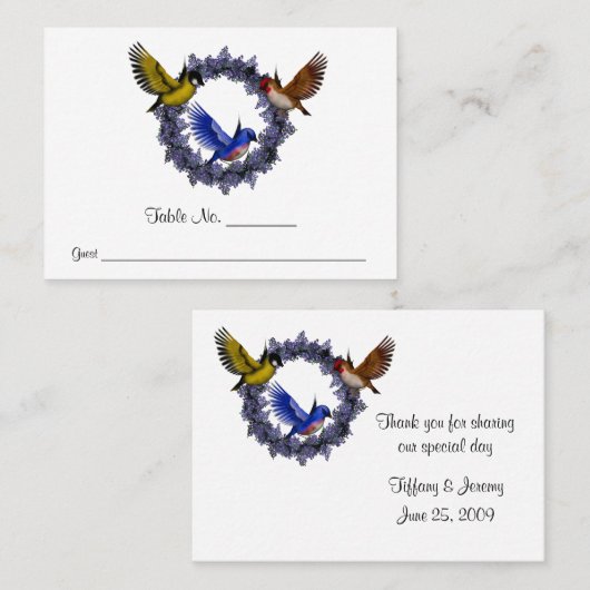 Carte De Placement Oiseaux Sur La Table Mariage De Fleur Wreath (Devant / Derrière)