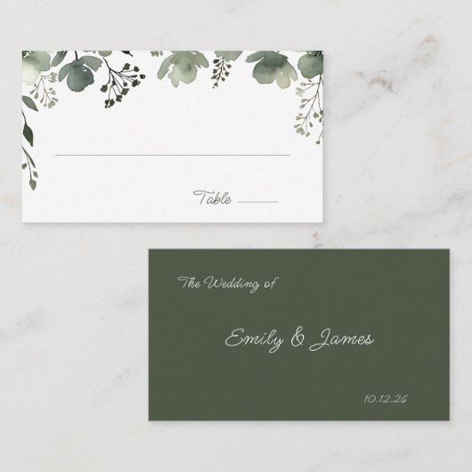 Carte De Placement Olive Floral Wedding (Devant / Derrière)