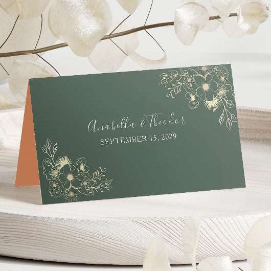 Carte De Placement Olive Green et Terracotta Mariage Floral