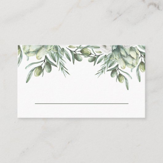 Carte De Placement Olives aquarelles. Élégant mariage italien floral (Devant)