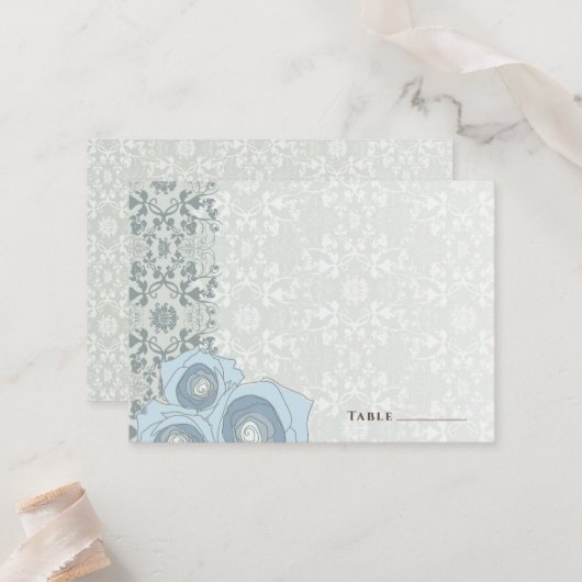 Carte De Placement Ombre Blue Roses Damask Lace Elegant Chic Mariage (Devant/Arrière en situation)