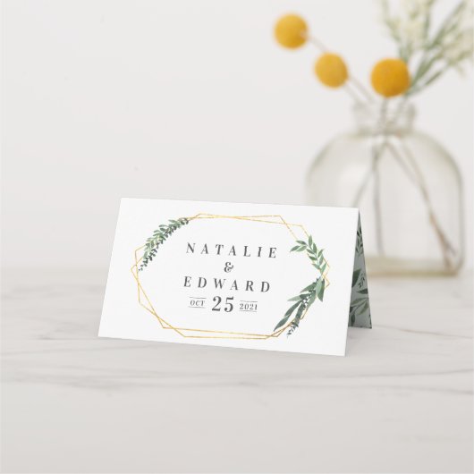 Carte De Placement or aquarelle géométrique verdure (Devant)