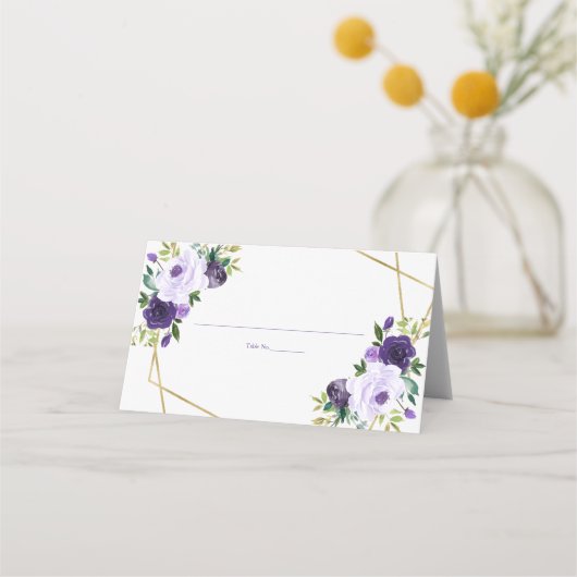 Carte De Placement Or Géométrique Fleur Watercolor Violet (Devant)