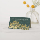 CARTE DE PLACEMENT OR GLAMOREUX FAUX VERT SOMBRE LOTUS FLORAL (Dos)
