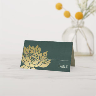 CARTE DE PLACEMENT OR GLAMOREUX FAUX VERT SOMBRE LOTUS FLORAL