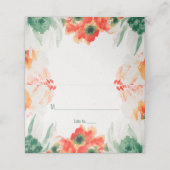 Carte De Placement Orange rustique, Vert, Aquarelle blanche Florale (Extérieur déplié)
