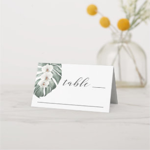 Carte De Placement Orchidée blanche sur Monstera Mariage tropical