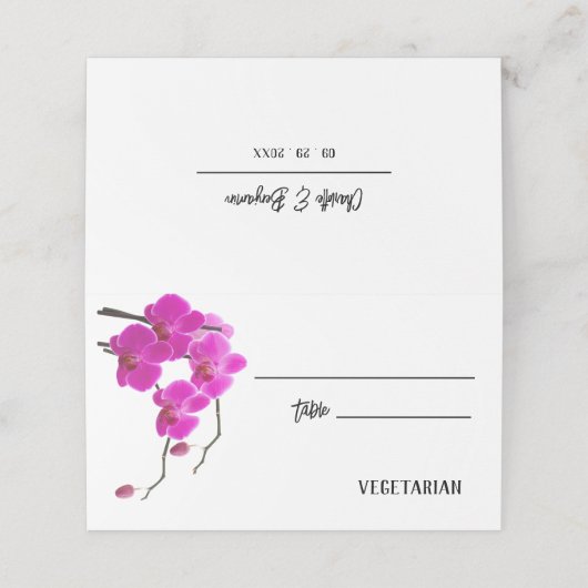 Carte De Placement Orchidée rose Mariage choix de repas (Extérieur déplié)