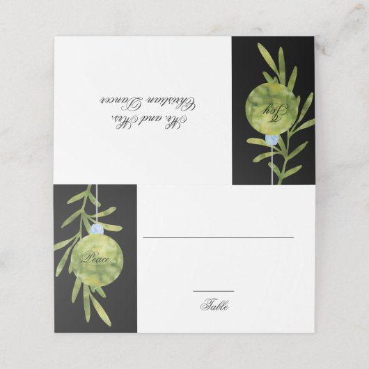 Carte De Placement Ornement de Noël | Vert | Réception de mariage (Extérieur déplié)