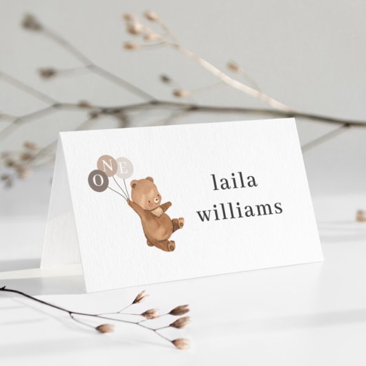 Carte De Placement Ours 3 ballons Brown - 1er anniversaire