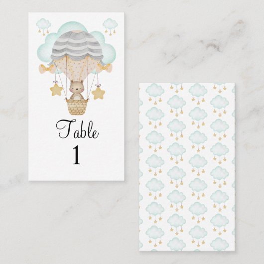 Carte De Placement Ours Ballons à air chaud Bleu Déchets Raffin (Devant / Derrière)