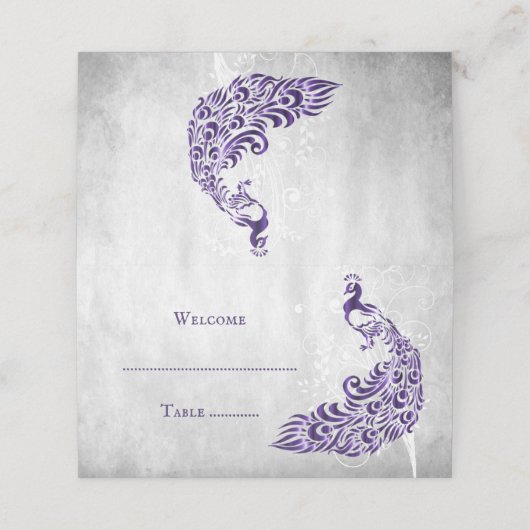 Carte De Placement Pacock Violet Feuille Vine Réception Carte Place (Extérieur déplié)