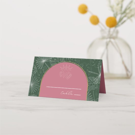 Carte De Placement Palm Feuille & Green Beach Wedding Carte de lieu d (Devant)