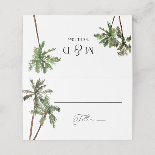 Carte De Placement Palm Tree Tropical Minimal Green Mariage (Extérieur déplié)