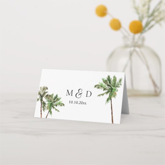 Carte De Placement Palm Tree Tropical Minimal Green Mariage (Dos)