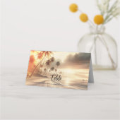 Carte De Placement Palmiers & Orange Sunset Beach Mariage (Dos)