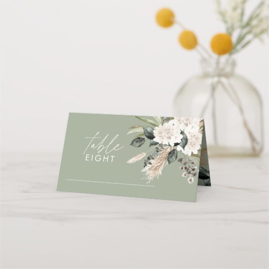 Carte De Placement Pampas eucalyptus sauge vert moderne rustique mari (Devant)