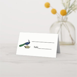 Carte De Placement Paon stylisé vintage héraldique sur couronne C