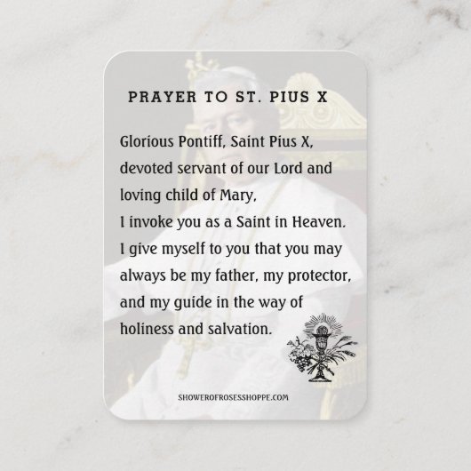 Carte De Placement Pape Saint Pie X Prière religieuse catholique Sain (Dos)