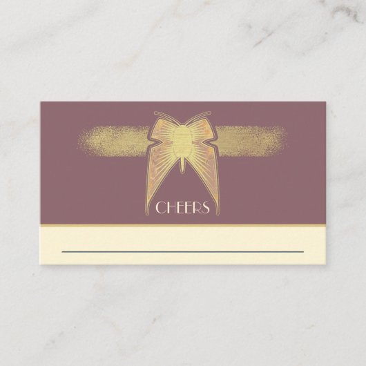 Carte De Placement Papillon Art Déco Mariage Antique Gold Rose (Devant)