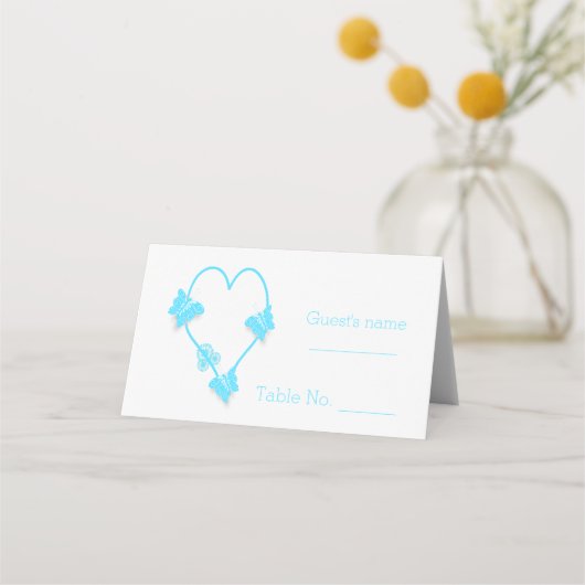 Carte De Placement Papillon bleu couleur Mariage de conception cardia (Devant)