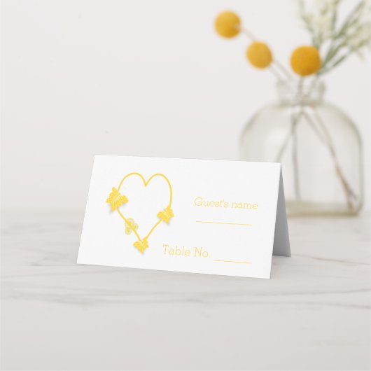 Carte De Placement Papillon jaune Mariage de conception cardiaque (Devant)