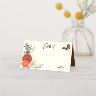 Carte De Placement Papillon monarque automne ivoire floral