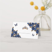 Carte de placement papillon Roses Dorées Bleu Mari (Dos)