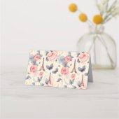 Carte De Placement Papillon Tour Eiffel et Mariage Motif Rose (Dos)