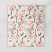 Carte De Placement Papillon Tour Eiffel et Motif Rose (Extérieur déplié)