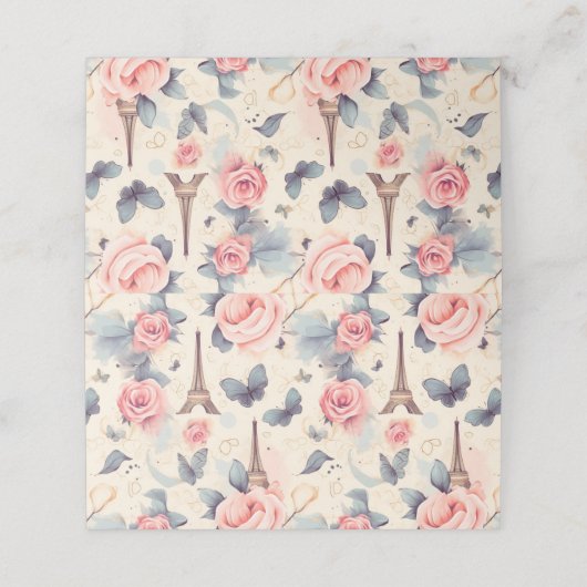 Carte De Placement Papillon Tour Eiffel et Motif Rose (Extérieur déplié)