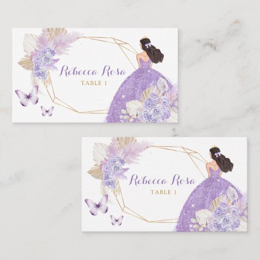 Carte De Placement Papillon violet de Boho Princesa Quinceañera (Devant / Derrière)