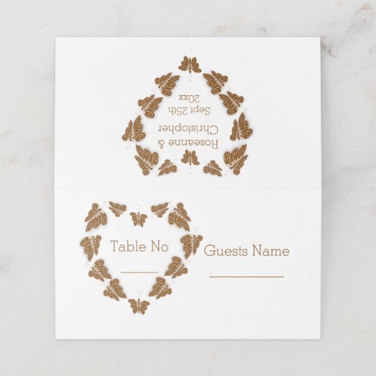 Carte De Placement Papillons couleur chocolat Mariage design (Extérieur déplié)