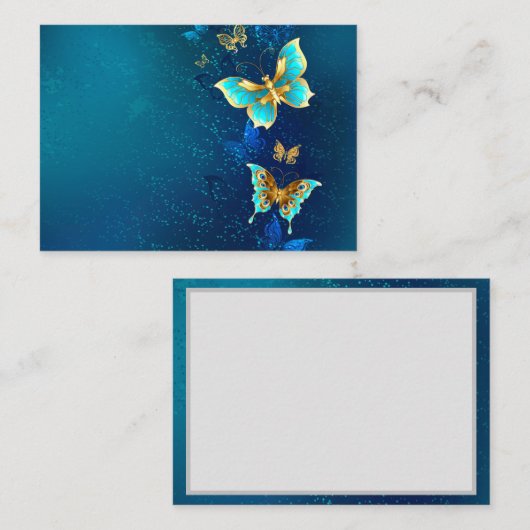 Carte De Placement Papillons d'or sur un Arrière - plan bleu (Devant / Derrière)