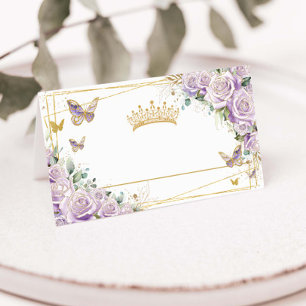 Carte De Placement Papillons floraux pourpres Lilac en or Quinceañera