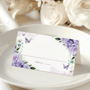 Carte De Placement Papillons Floraux Violets Argent Quinceanera XV 16